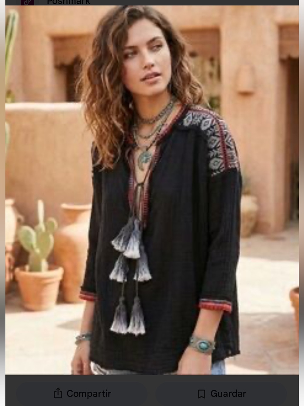 Johnny Was Black and Red Embellished Blouse